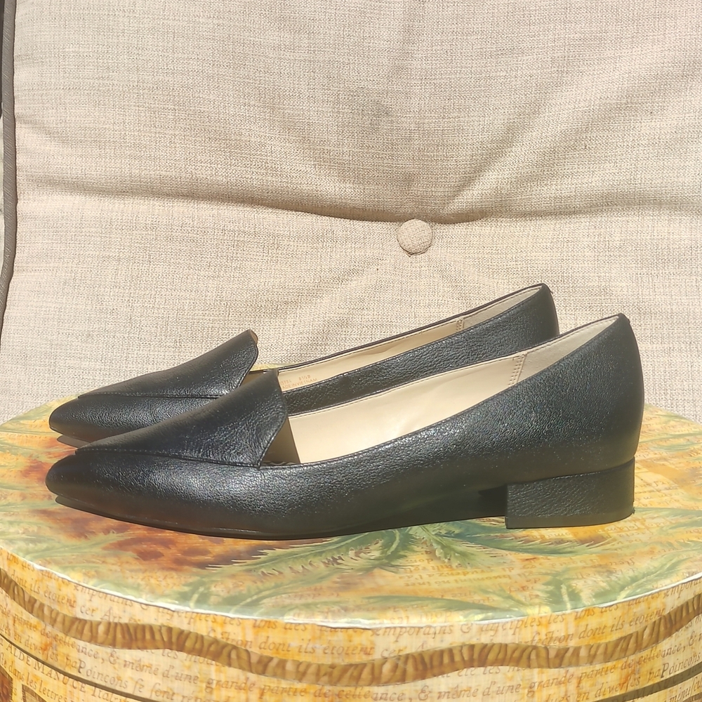 Cole Haan Black Pointed Leather Flat-Heel Loafers Slip On Size 8.5B - Picture 8 of 10